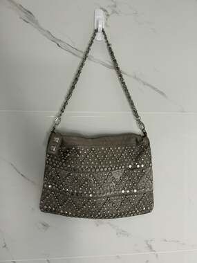 Nicole Lee Silver Studded Purse Crossbody Shoulder Bag 90’s Y2K Punk Metallic